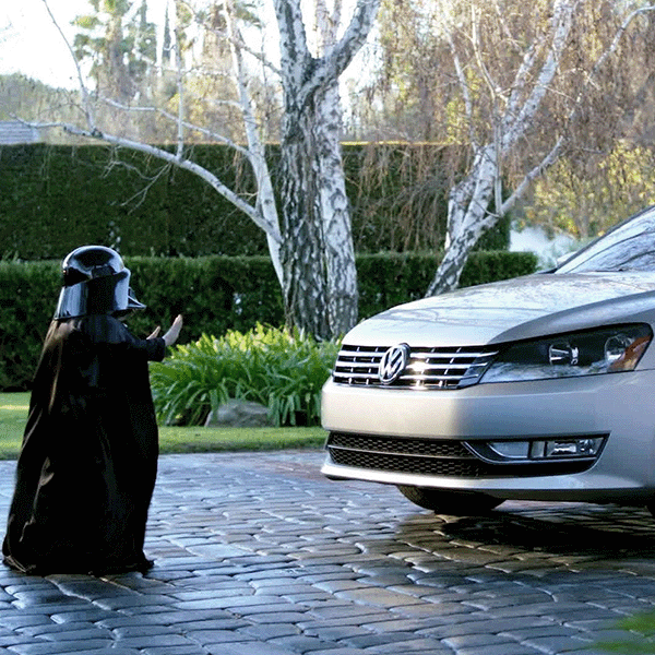 Still image from VW commercial with child dressed as Darth Vader