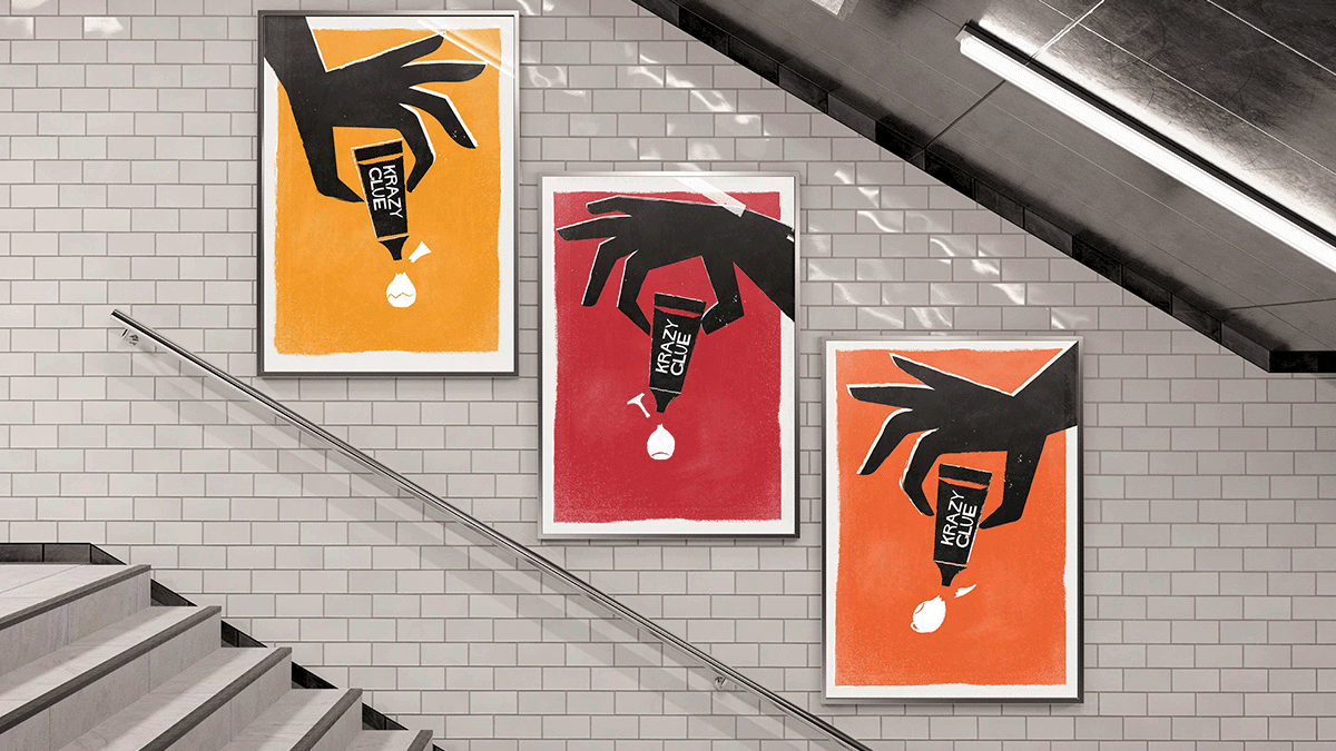 Mockup of out-of-home ads in subway station for krazy glue