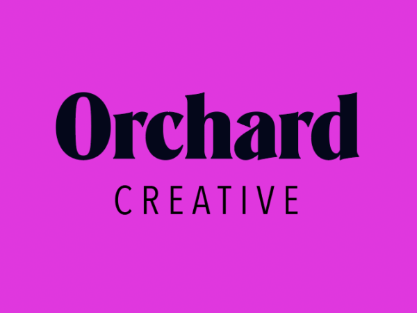 Orchard Creative logo in black on pink background