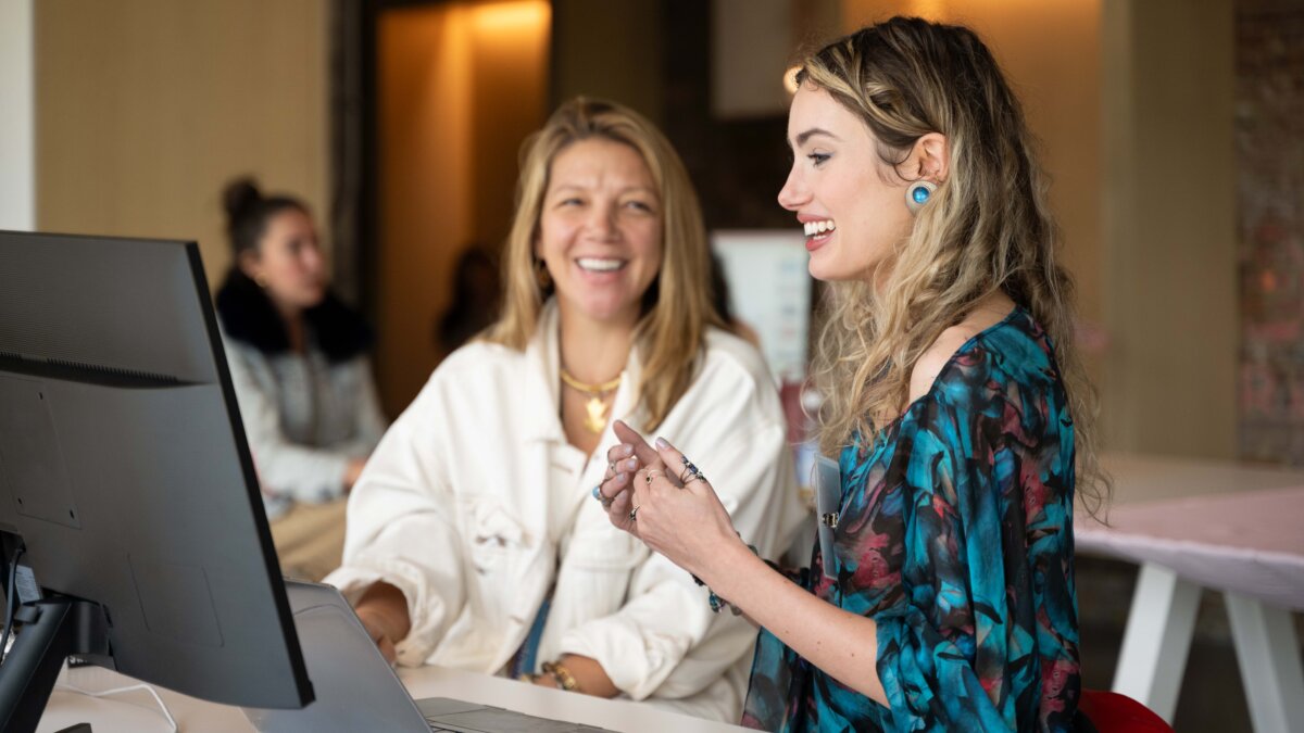 two women speaking