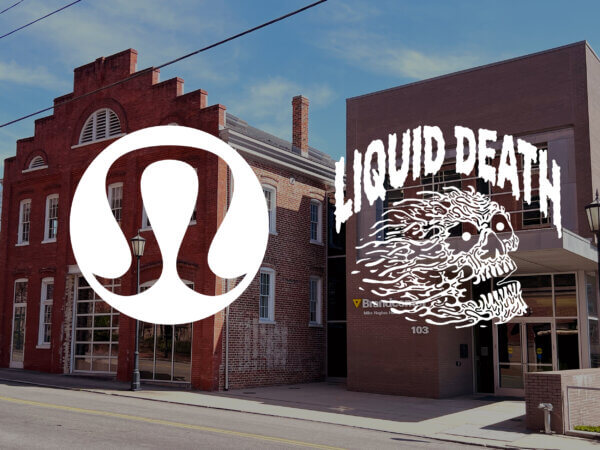 lululemon and liquid death logos overs the brandcenter building in richmond virginia