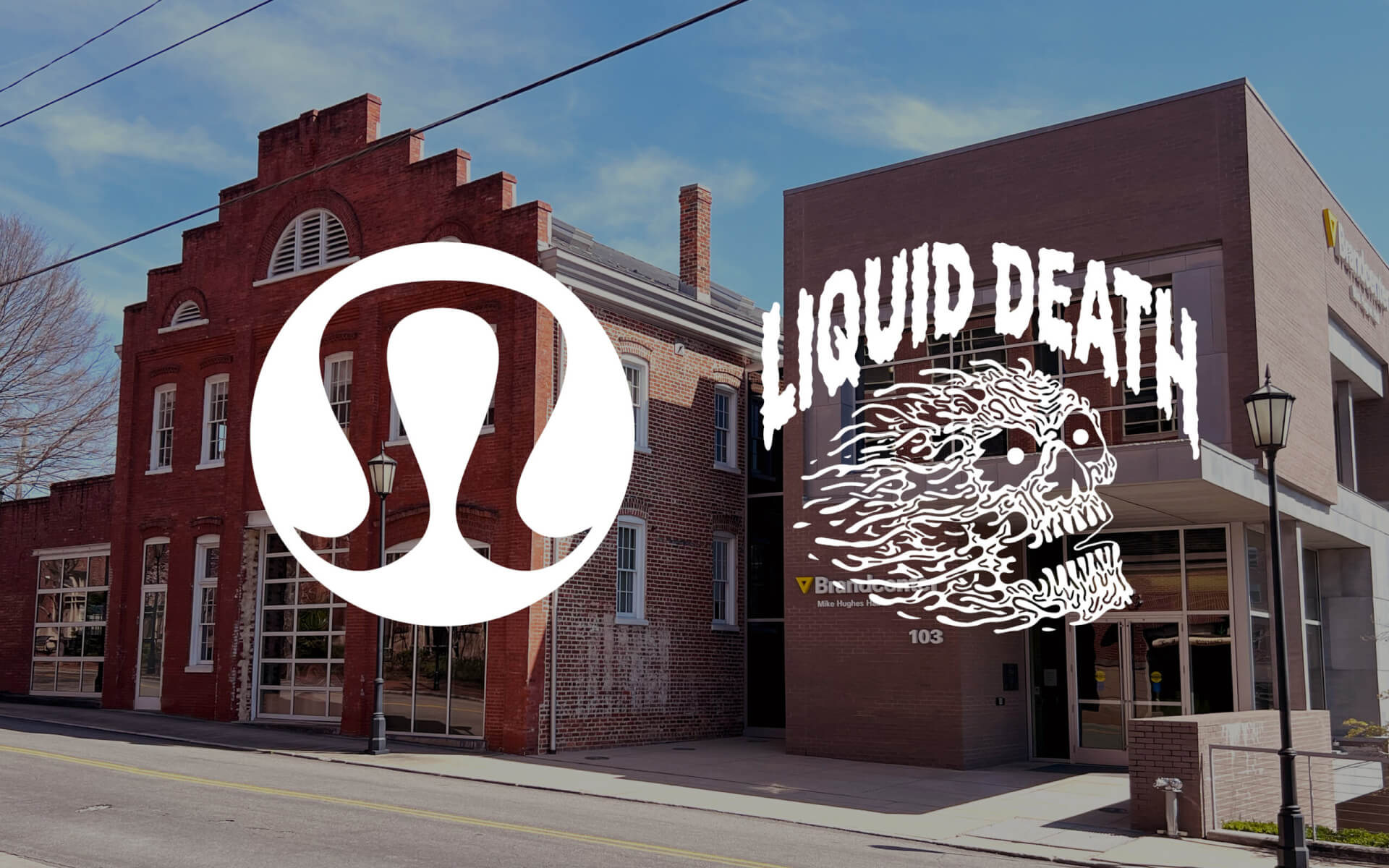 lululemon and liquid death logos overs the brandcenter building in richmond virginia