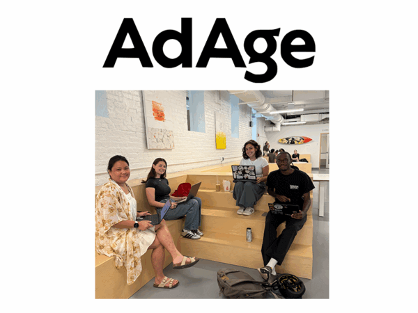 ad age logo and photo of brandcenter students in basement