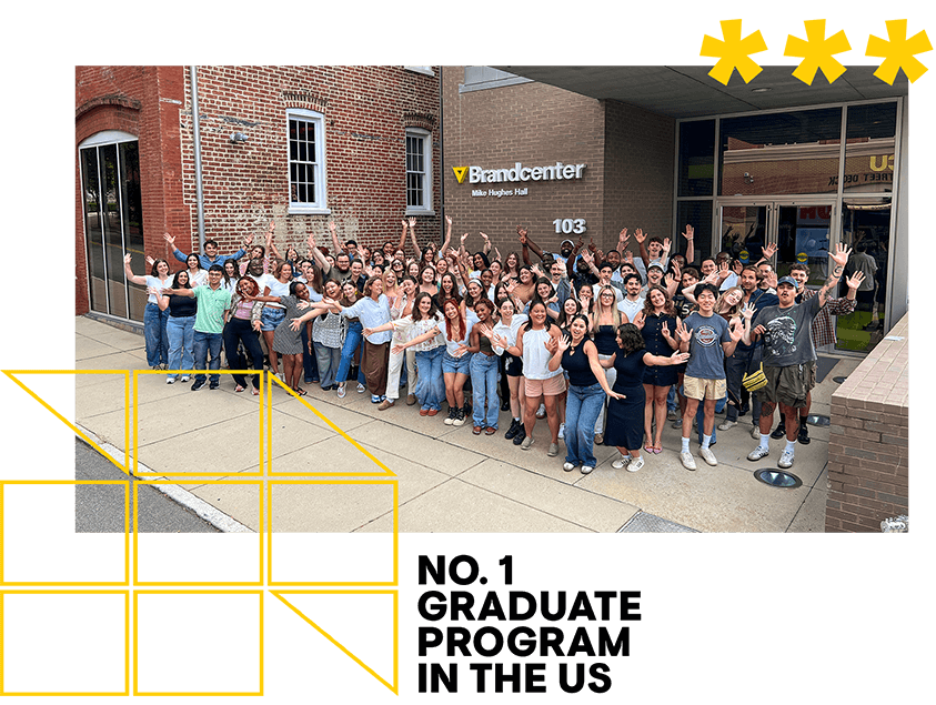 class of 20 27 in front of building with No one grad program in u s